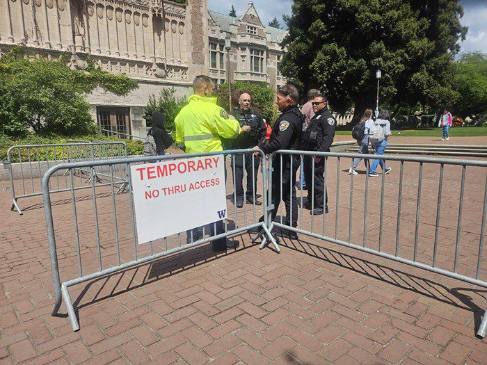 UW Sends Barricades and Cops to Gaza Encampment Protest